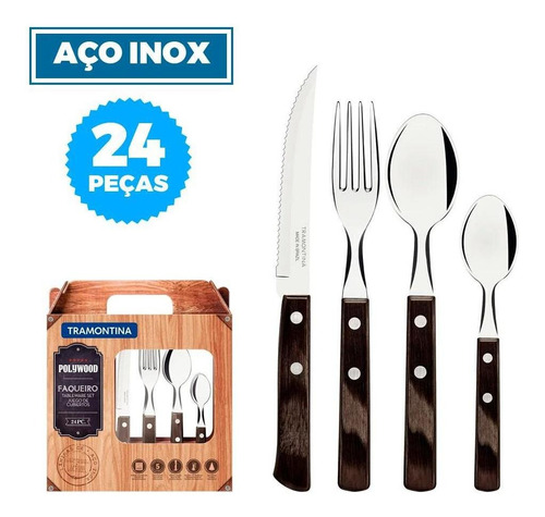 Faqueiro Tramontina Polywood Em Inox 24pçs Castanho