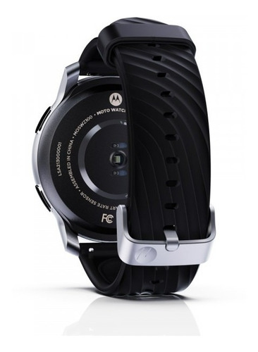 Smartwatch Motorola Moto Watch 100 1.3" caja 42mm de aluminio glacier silver, malla negra de silicona y bisel glacier silver