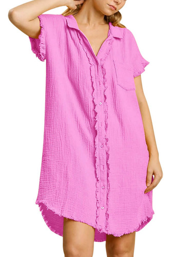 Paintcolors Camisa Algodon Boton Para Mujer Vestido Corto