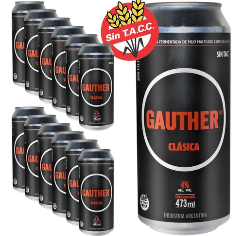 Cerveza Sin Tacc De Mijo Gauther Clasica Lata 473cc X 12