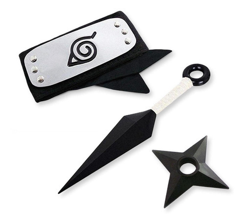 Kit Naruto Bandana Da Folha + Kunai 22cm + Shuriken 10cm