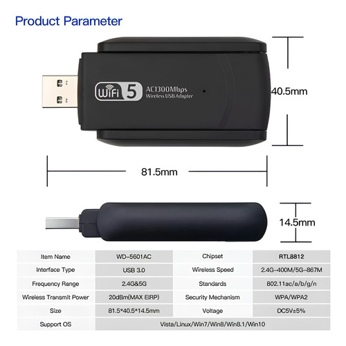 Placa Usb Wifi Adaptador Bluetooth Dual Band 2.4/5ghz Pc