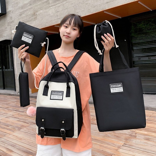 Set 5 Mochila Bolsas Escolar Estudiante Lapicera Tote Lona