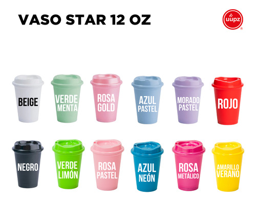 200 Vasos Cafeteros Reusables Estilo Star Mini 12 Oz Color Combinado