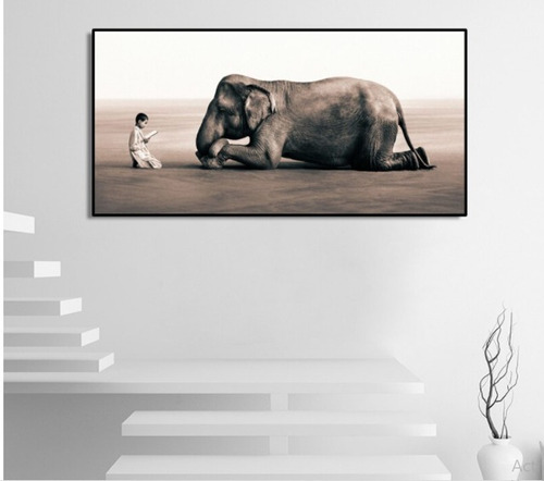 Cuadro Decorativo Elefante/niño 136x56 Estilo Galería Env G