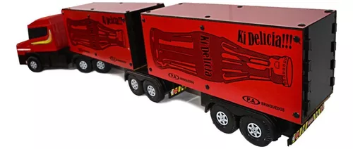 Carreta Bitrem Scania Bau de Madeira Brinquedo Cocacola 7 Eixo 1,25m