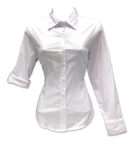 Blusa Blanca Manga Larga Mujer, Elegante De Moda, Popelina