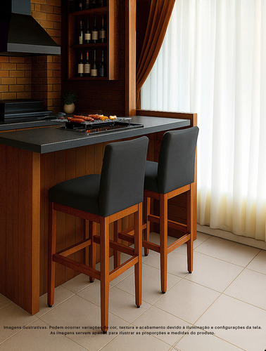 Kit 2 Banqueta Alta com Encosto Lessul Jade cor Linho Grafite Assento 75cm com Acabamento Verniz Canela 105cm total Bancada Cozinha Americana Cadeira Alta Balcao Quiosque Bistro Banco Tamborete