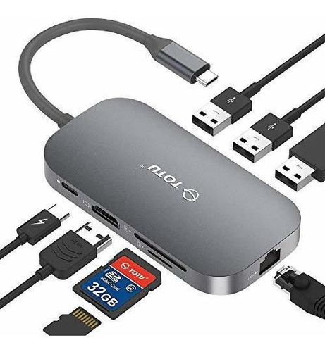 Usb Concentrador Totu 8 1 Tipo Puerto Ethernet 4k Hdmi 2 Sd