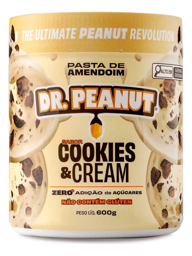 Pasta de Amendoim Dr. Peanut sabor Cookies & Cream de 600g