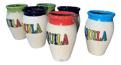 12 Tequilero De Barro 80ml De Colores Agua