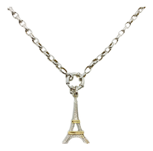 Cadena Roló Cuadrada Dije Torre Eiffel Plata 925 45,5 Cm