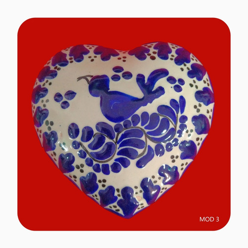 Imagen 4 de 9 de Set 3 Alhajeros Corazón De Talavera Poblana Barroca Azul Lhj