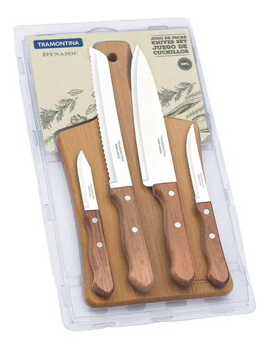 Juego de cuchillos Tramontina Dynamic de acero inoxidable en 5 piezas, color madera natural
