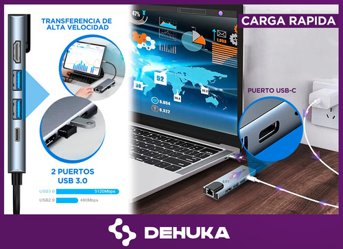 Imagen 6 de 7 de Adaptador Usb C A Hdmi Rj45 Usb 3.0 Usb C Dehuka Compatible Con Macbook Air Pro