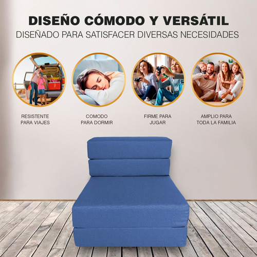 Imagen 6 de 10 de Sofá Cama Individual Plegable, Colchoneta Con Soporte Firmé Color Azul marino
