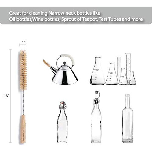 Jgo 4 Cepillos De Limpza Botellas Con Mango Largo De Cepillo