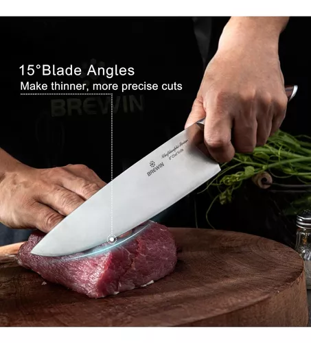 Juego de cuchillos de chef, 8 piezas de cuchillos de chef profesionales  japoneses, acero inoxidable de alto carbono con mango de madera de  Pakkawood