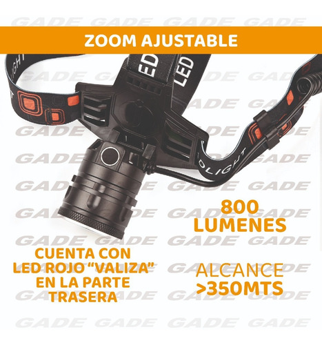 Linterna Minero Cabeza Vincha Recargable Led Cree 10w Zoom