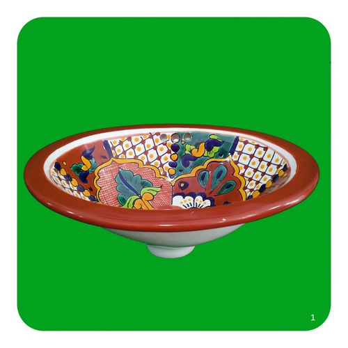 Imagen 2 de 2 de Lavabo Mini Rojo De Cerámica Tipo Talavera 33x25x12 Cm M1