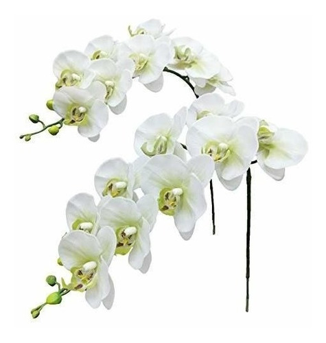 Flores Artificiales De Latex 2varas De Orquideas Blanco/verd