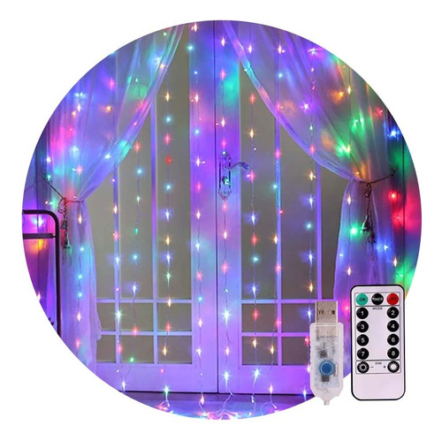 Cortina Led 300 Led 3x3m Alambre Multicolor Usb Navidad Deco