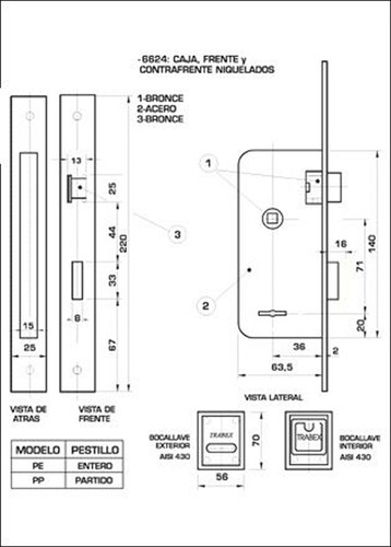 Imagen 2 de 3 de Cerradura Trabex 6624 Seguridad Llave Doble Paleta