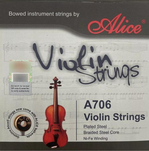 Cuerdas Para Violín 4/4 Alice Juego De 4 Cuerdas Para Violín