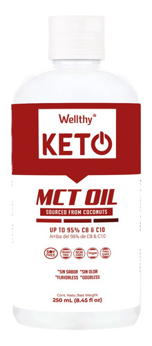 Mct Oil 250ml Wellthy Keto, 16 Porciones 100% Puro Y Natural Sabor Sin Sabor