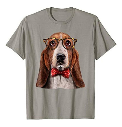 Perro Basset Hound En Gafas Clasicas Y Pajarita, Camiseta