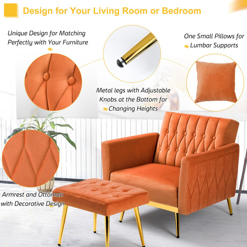 Silla Decorativa Terciopelo Reclinable Con Otomana Y Almohad