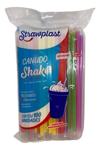 200 Canudos Colorido Shake Strawplast Milkshakes Reforçado Cor Variadas