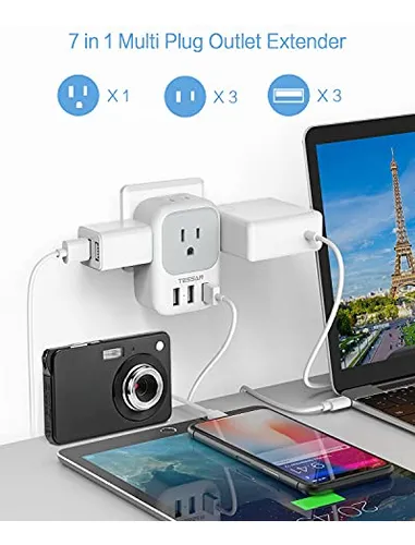 Divisor De Enchufes Múltiples Con Cargador De Pared Usb, Tes
