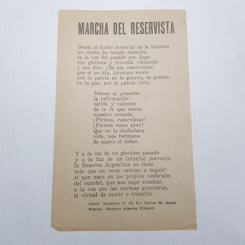 Imagen 6 de 7 de Ejército Argentino Marcha Del Reservista Partitura Mag 59502