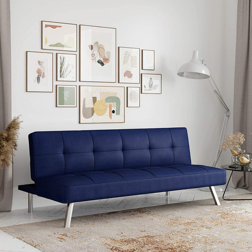 Sofa Convertible A Futon Color Azul Marino Marca Serta