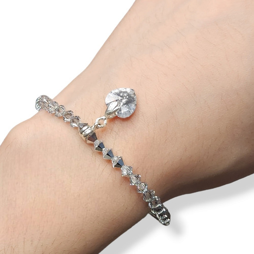 Pulsera Cristal Swarovski Plata 925 Con Dije Corazón 10cm