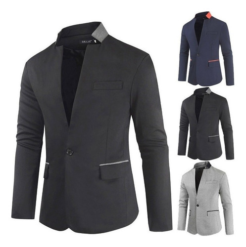 Chamarra Saco Blazer De Corte Ajustado Con Cuello Mao [u]