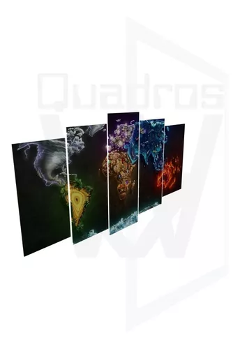 Conjunto 4 Quadros Decorativos Elementos da Terra - Água, Fogo, Terra