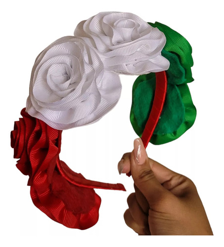 Diadema Tricolor De Flores De Listón 3pz
