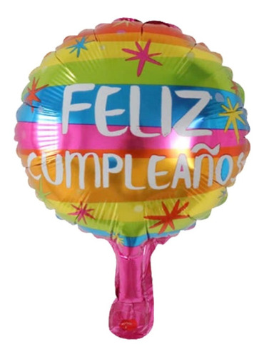 Globo Foil 10 Pulgadas Feliz Cumpleaños Rayas Multicolor