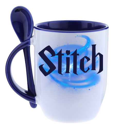 Taza Con Cuchara Stitch Harry Potter 320ml Cerámica Premium Azul Stitch