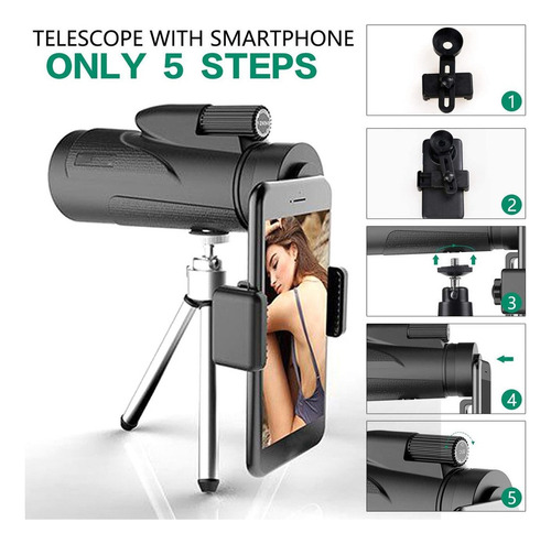 Telescopio Monocular De 12x50 Hd Trípode De Zoom De Teléfono