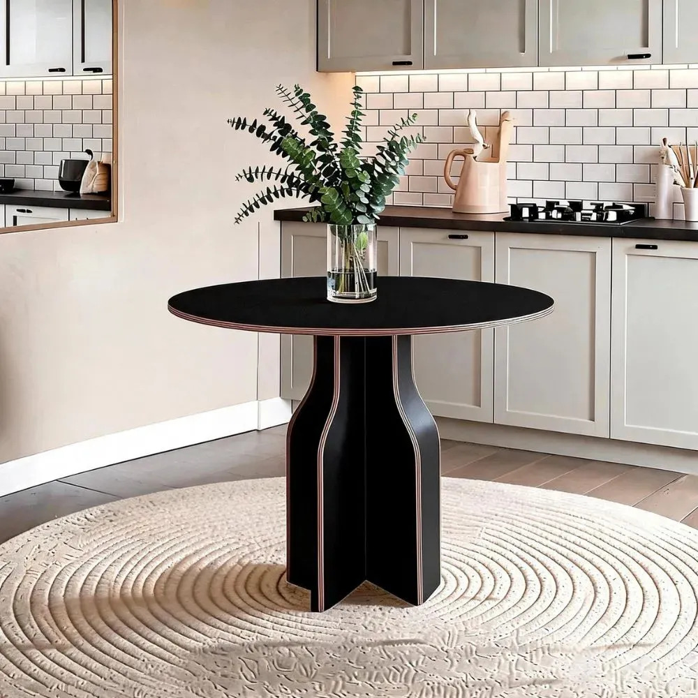 Mesa Redonda Grid 90cm Mdf 4 Lugares Byhouse Preto