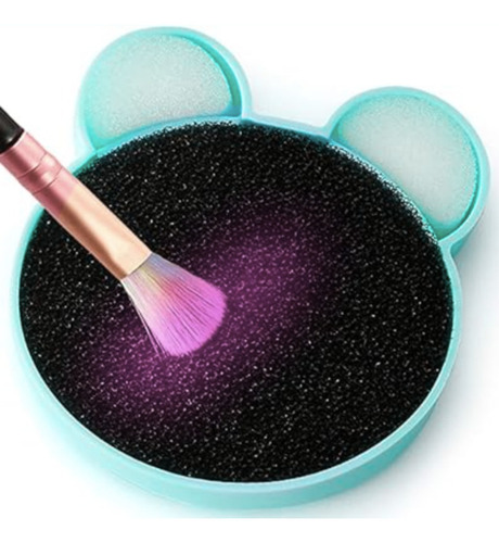 Limpia Brochas Maquillaje Estuche Esponja En Seco Formas Color Oso Celeste