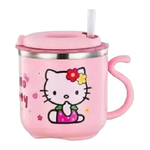 Taza Con Diseño De Hello Kitty Con Popote Color Rosa
