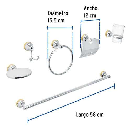 Juego 6 Acc P/baño Cromo-oro Chapeton Redondo Ch Foset 48343