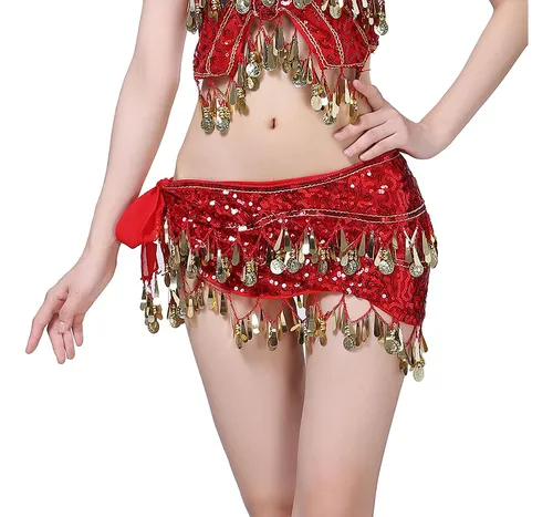 Bufanda A La Cadera Para Danza Del Vientre, Bufanda A Rojo