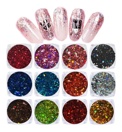 Decoracion Para Uñas Cola De Sirena Glitter 12pz