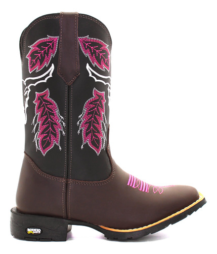 Bota Texana Country Feminina Bico Quadrado Conforto Cowgirl