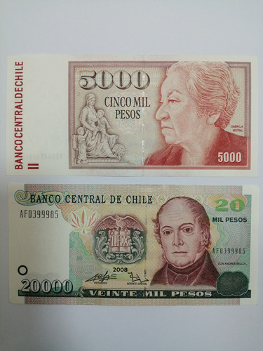 Billetes Nuevos De 20.000 Y 5.000 Pesos, Papel Algodón. Unc.
